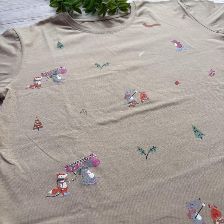 ست تیشرت شلوار زنانه طرح جنگل جنس نخ و پنبه علا فری سایز 36 تا 42 رنگ کرم