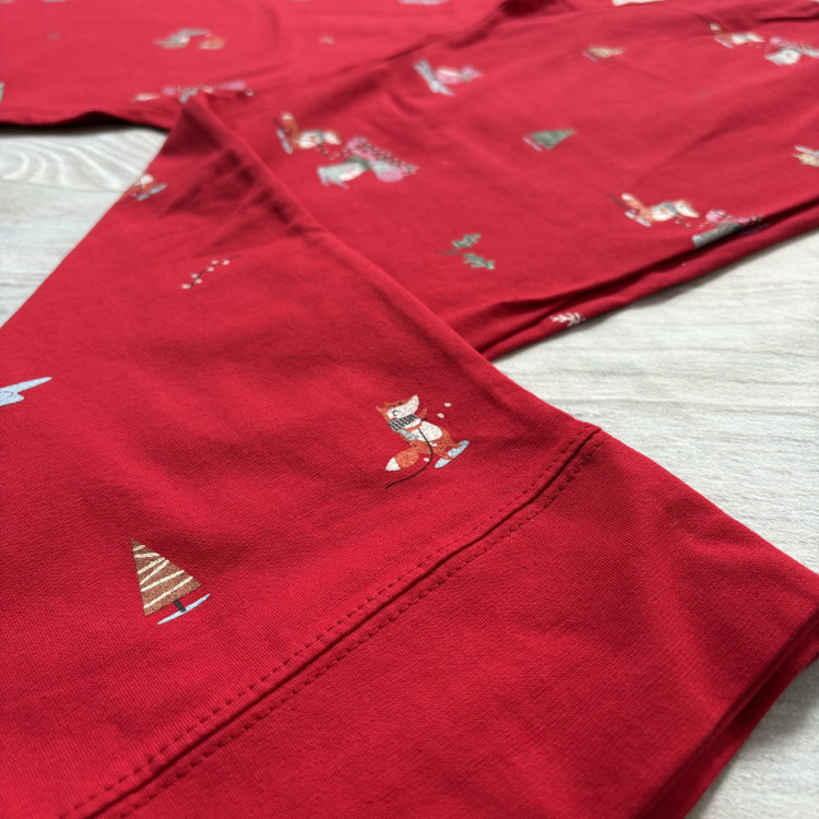 ست تیشرت شلوار زنانه طرح جنگل جنس نخ و پنبه علا فری سایز 36 تا 42 رنگ قرمز