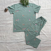 ست تیشرت شلوار زنانه طرح جنگل جنس نخ و پنبه علا فری سایز 36 تا 42 رنگ تیفانی