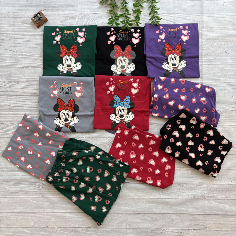 ست تیشرت شلوارک میکی موس زنانه جنس نخ پنبه اعلا فری سایز 36 تا 44