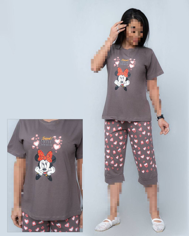 ست تیشرت شلوارک میکی موس زنانه جنس نخ پنبه اعلا فری سایز 36 تا 44 طوسی