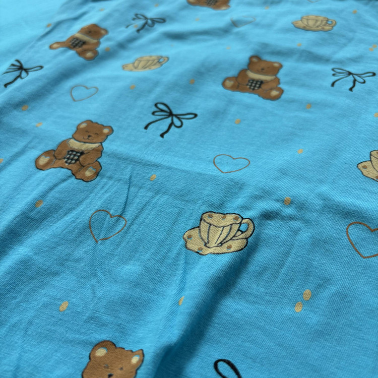 ست تیشرت شلوارک تدی زنانه جنس نخ پنبه اعلا فری سایز 36 تا 44 آبی