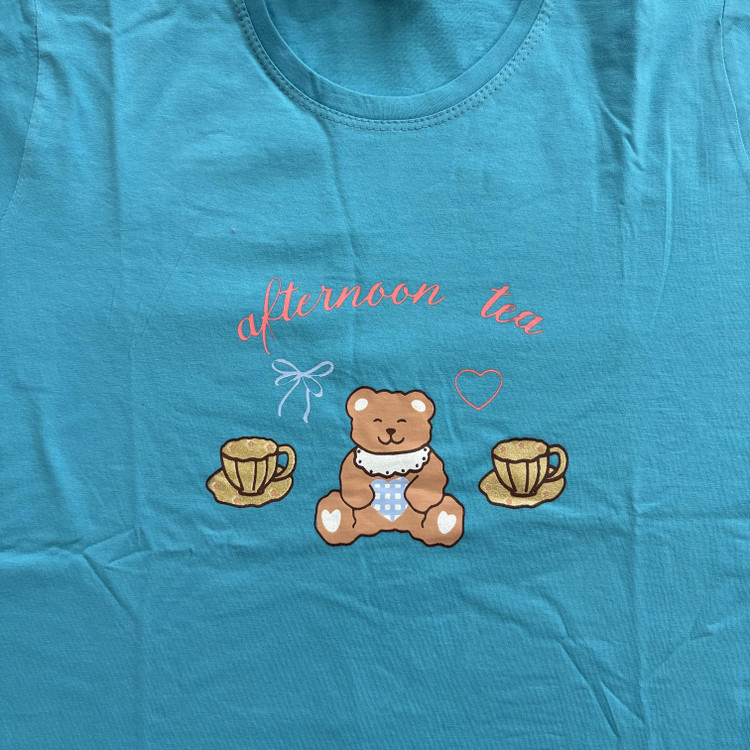 ست تیشرت شلوارک تدی زنانه جنس نخ پنبه اعلا فری سایز 36 تا 44 آبی