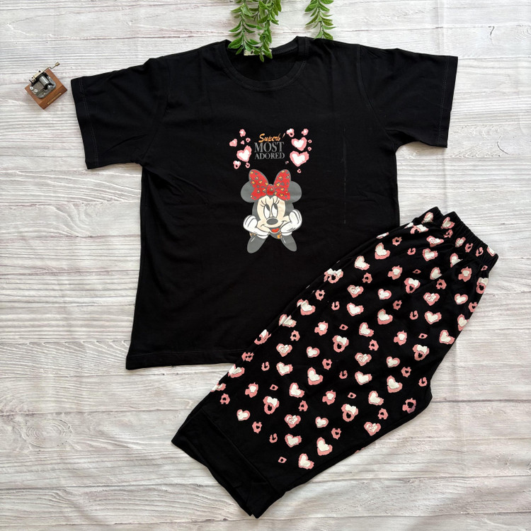 ست تیشرت شلوارک میکی موس زنانه جنس نخ پنبه اعلا فری سایز 36 تا 44 مشکی