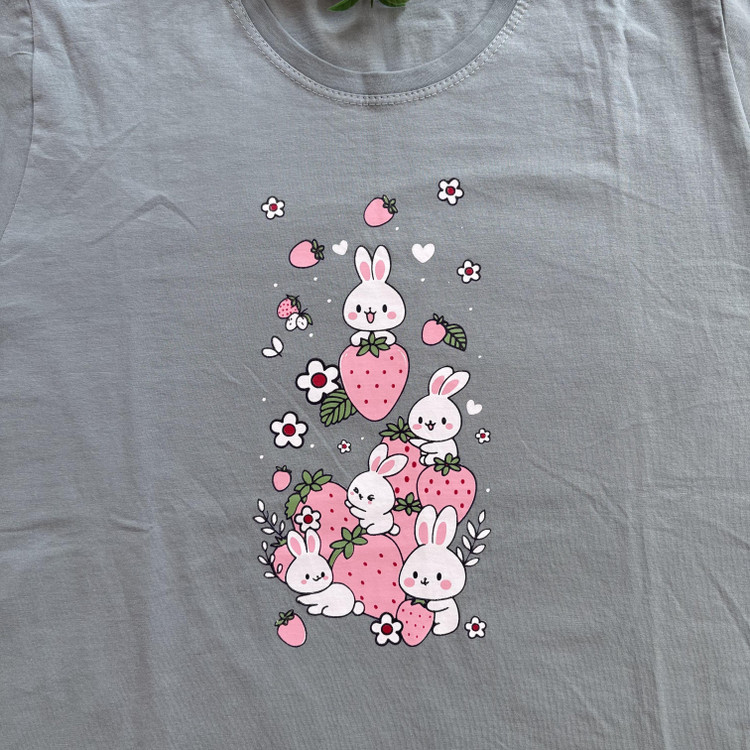 ست تیشرت شلوارک زنانه طرح خرگوش جنس نخ پنبه اعلا فری سایز 36 تا 44 سبز