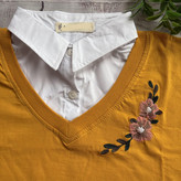 تیشرت یقه نساجی گلدوزی زنانه جنس نخ پنبه فری سایز 36 تا 42 خردلی