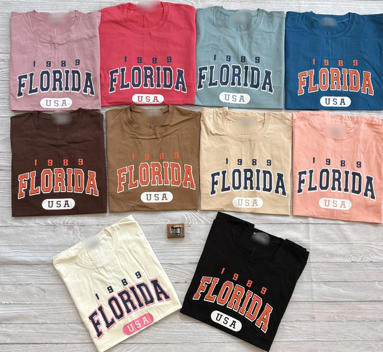تیشرت زنانه لش باکسی FLORIDA چاپ پفکی فری سایز، جنس پنبه سوپر درجه یک – مناسب سایز ۴۲ تا ۵۶