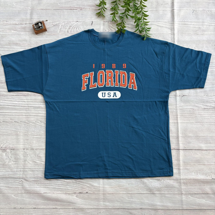 تیشرت زنانه لش باکسی FLORIDA چاپ پفکی فری سایز، جنس پنبه سوپر درجه یک – مناسب سایز ۴۲ تا ۵۶ کله غازی