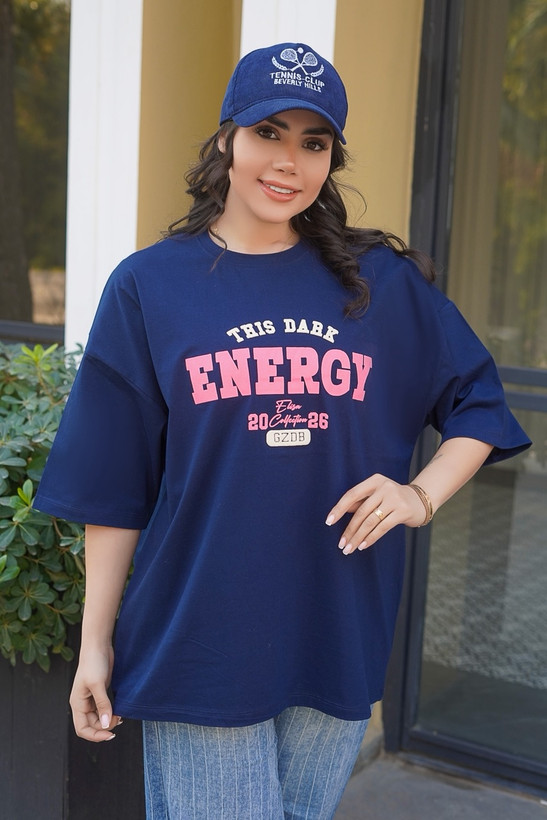 تیشرت زنانه لش باکسی ENERGY چاپ پفکی فری سایز، جنس پنبه سوپر درجه یک – مناسب سایز ۳۸ تا ۵۶