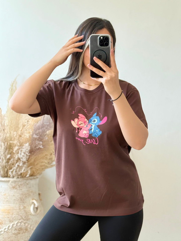 تیشرت زنانه طرح stitch استیچ جنس پنبه سوپر گرم بالا فری سایز ۳۶ تا ۴۶