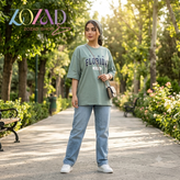 تیشرت زنانه لش باکسی FLORIDA چاپ پفکی فری سایز، جنس پنبه سوپر درجه یک – مناسب سایز ۴۲ تا ۵۶